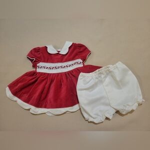 Gorgeous 100% Cotton 0/3 Mo. Velvet like material with embroidered trim. GUC!